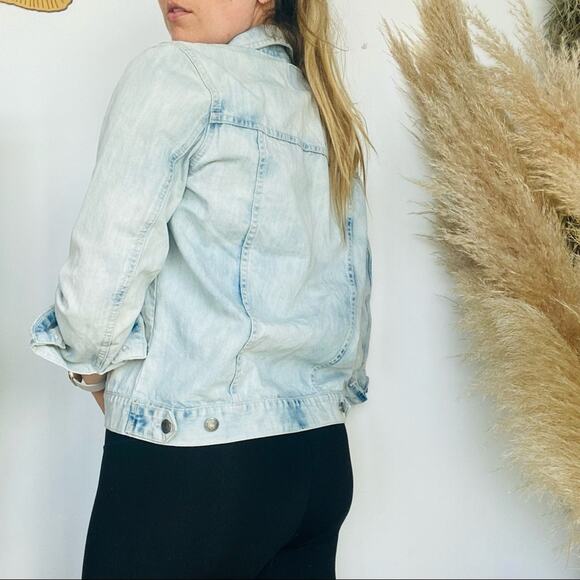 VELVET HEART Acid Wash Blue White Vintage Denim Jean Open Jacket S Boho - Picture 2 of 9